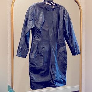 Vintage Ambria Genuine Leather Black Long Sleeve Dress Size 12